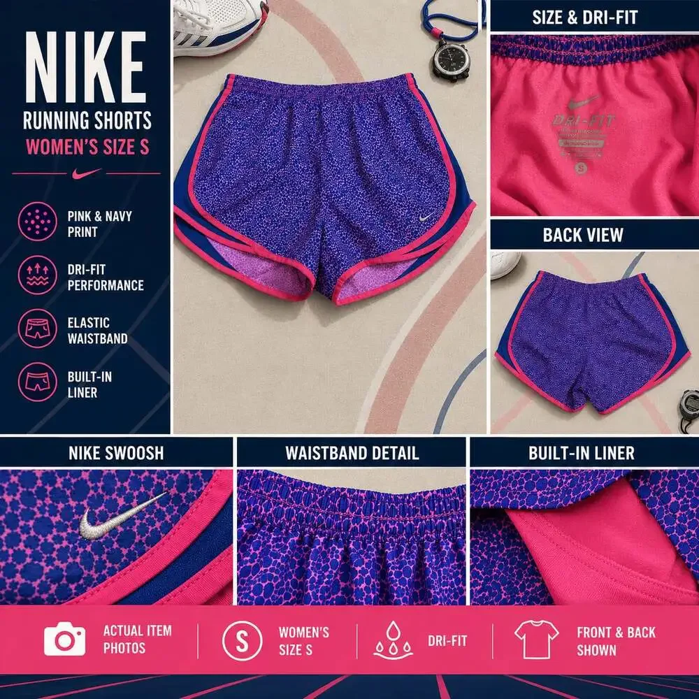 Nike Dri-FIT Pink & Navy Animal Print Women's Running Shorts Size M